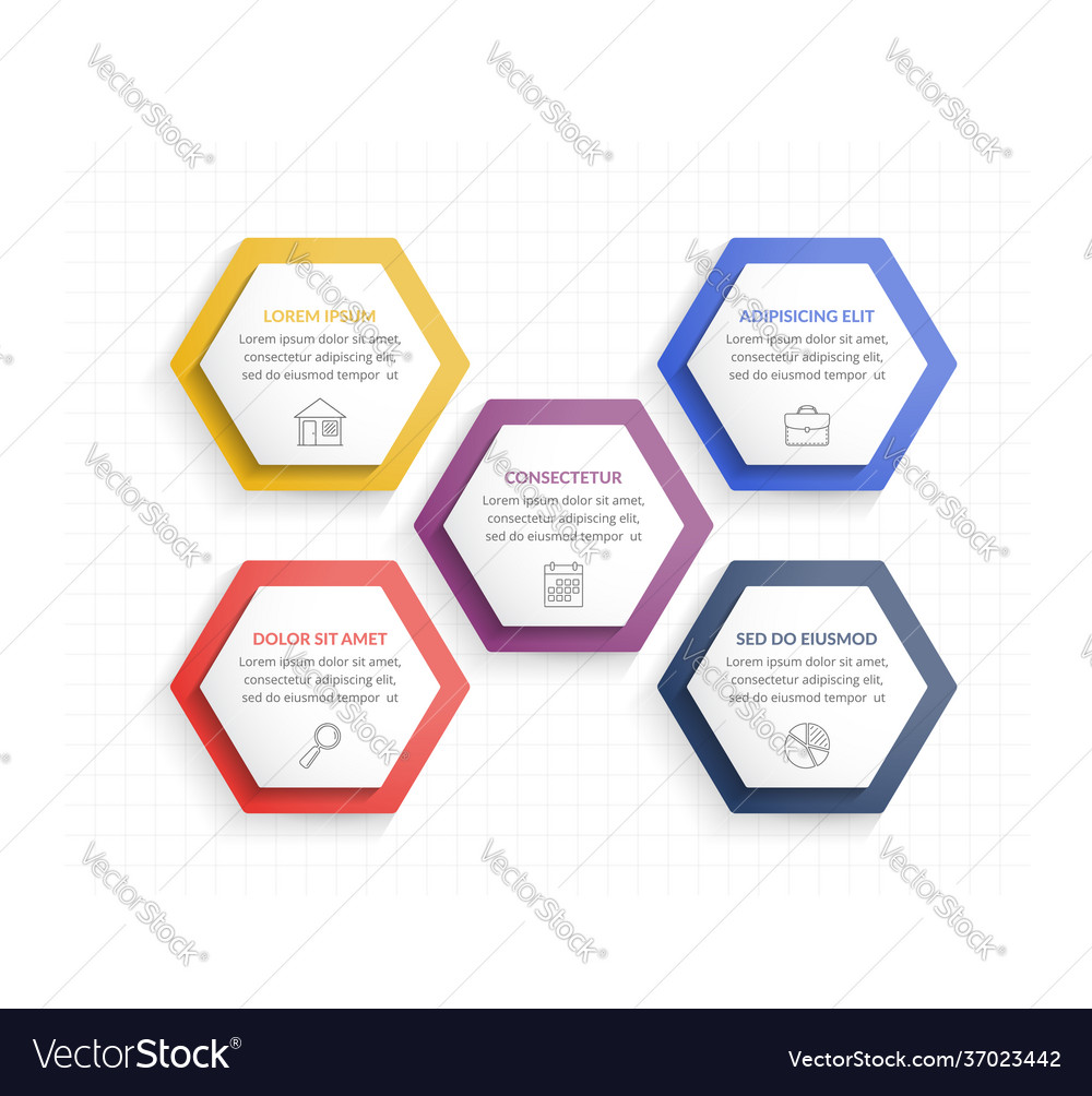 Five hexagons Royalty Free Vector Image - VectorStock