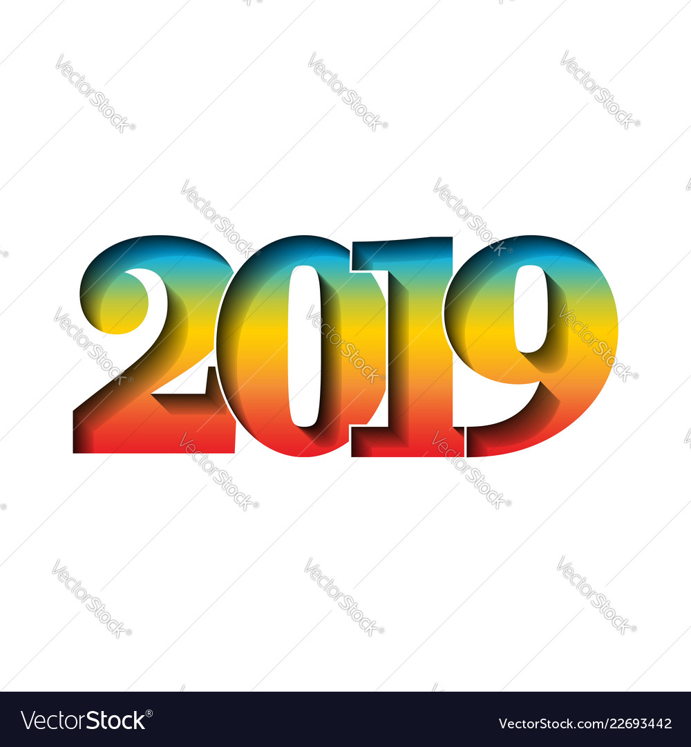 Happy new year card 3d number 2019 with rainbow