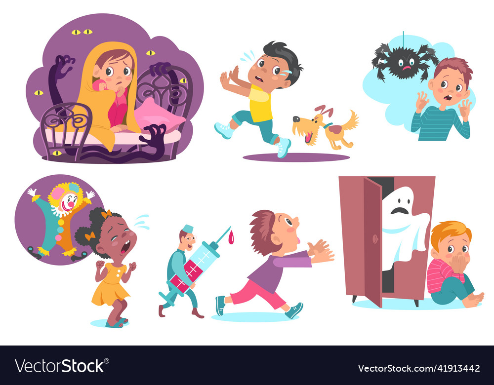 Kids fears boys and girls with childish phobias Vector Image