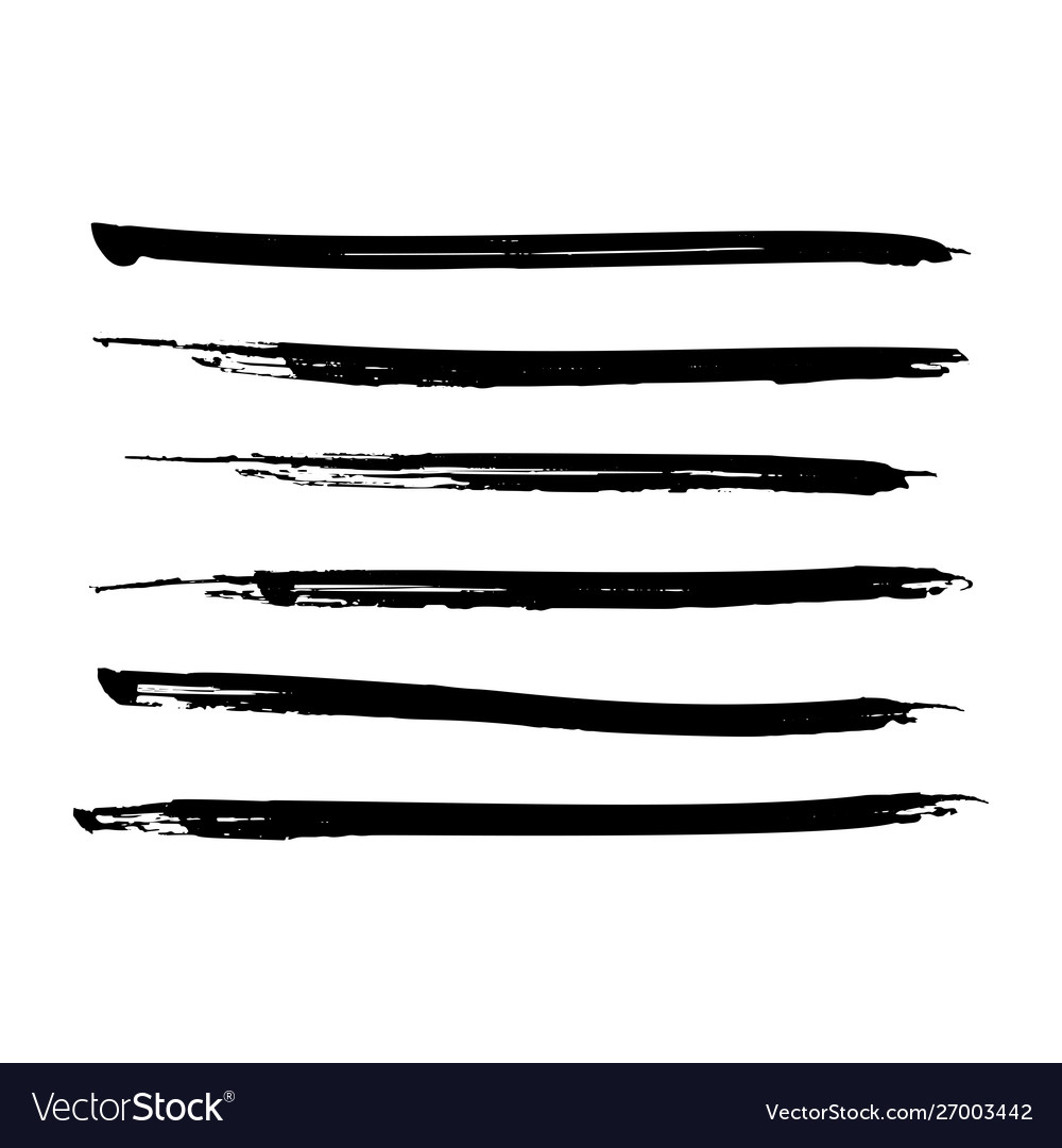 Set black paint ink brush strokes lines