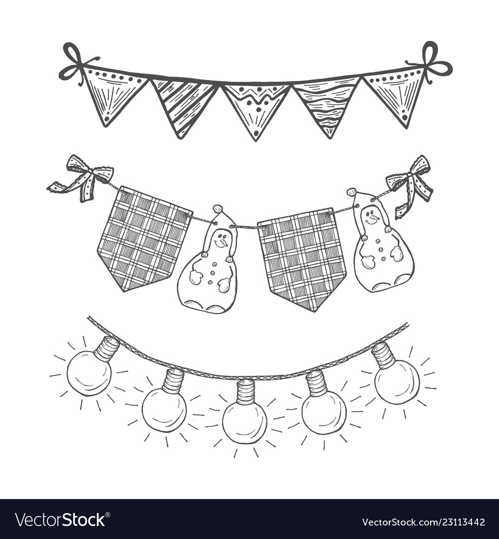 Set of flag and lamp garland vector image Set of flag and lamp garland