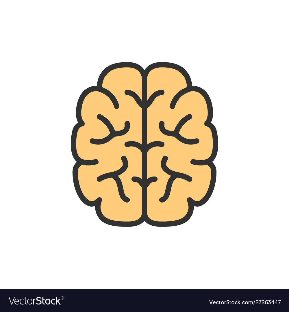 Brain mind intelligence flat color line