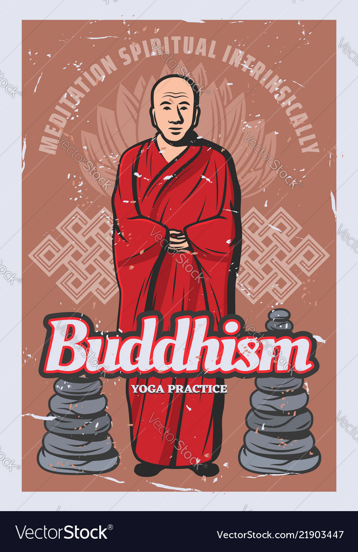 Buddhism religion stones monk and lotus Royalty Free Vector