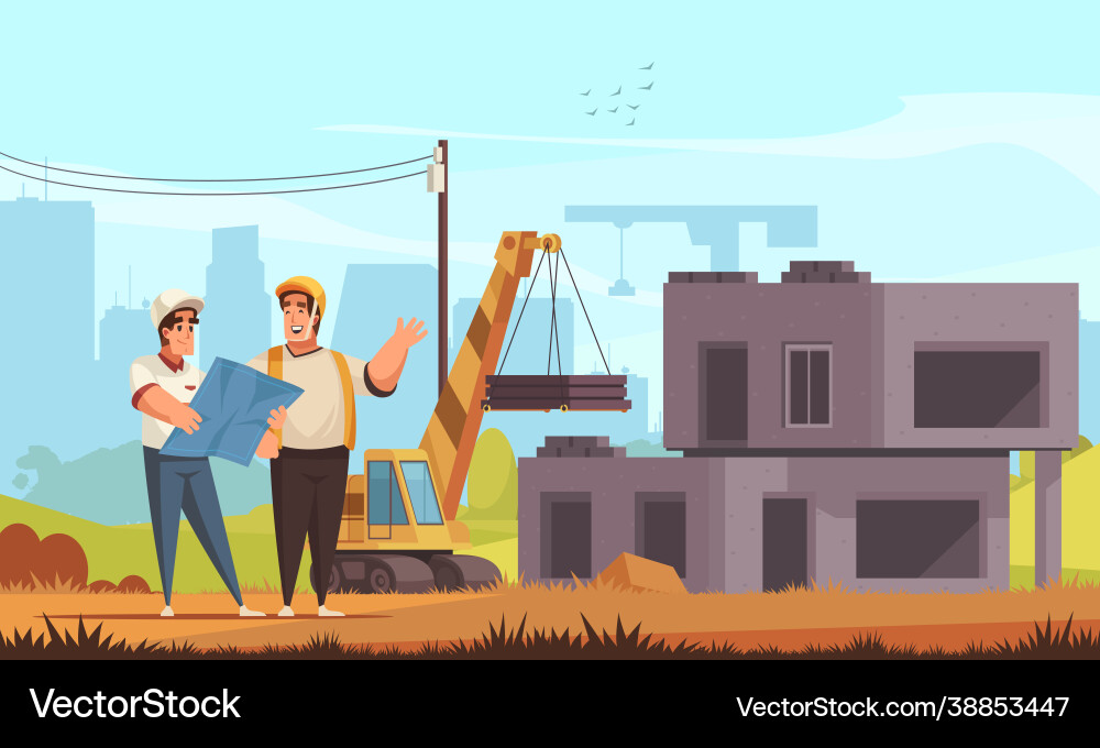 Builders and architects flat background Royalty Free Vector