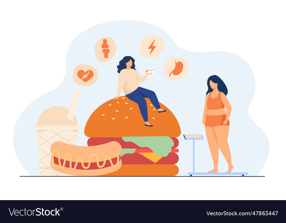 Fat woman keeping unhealthy diet