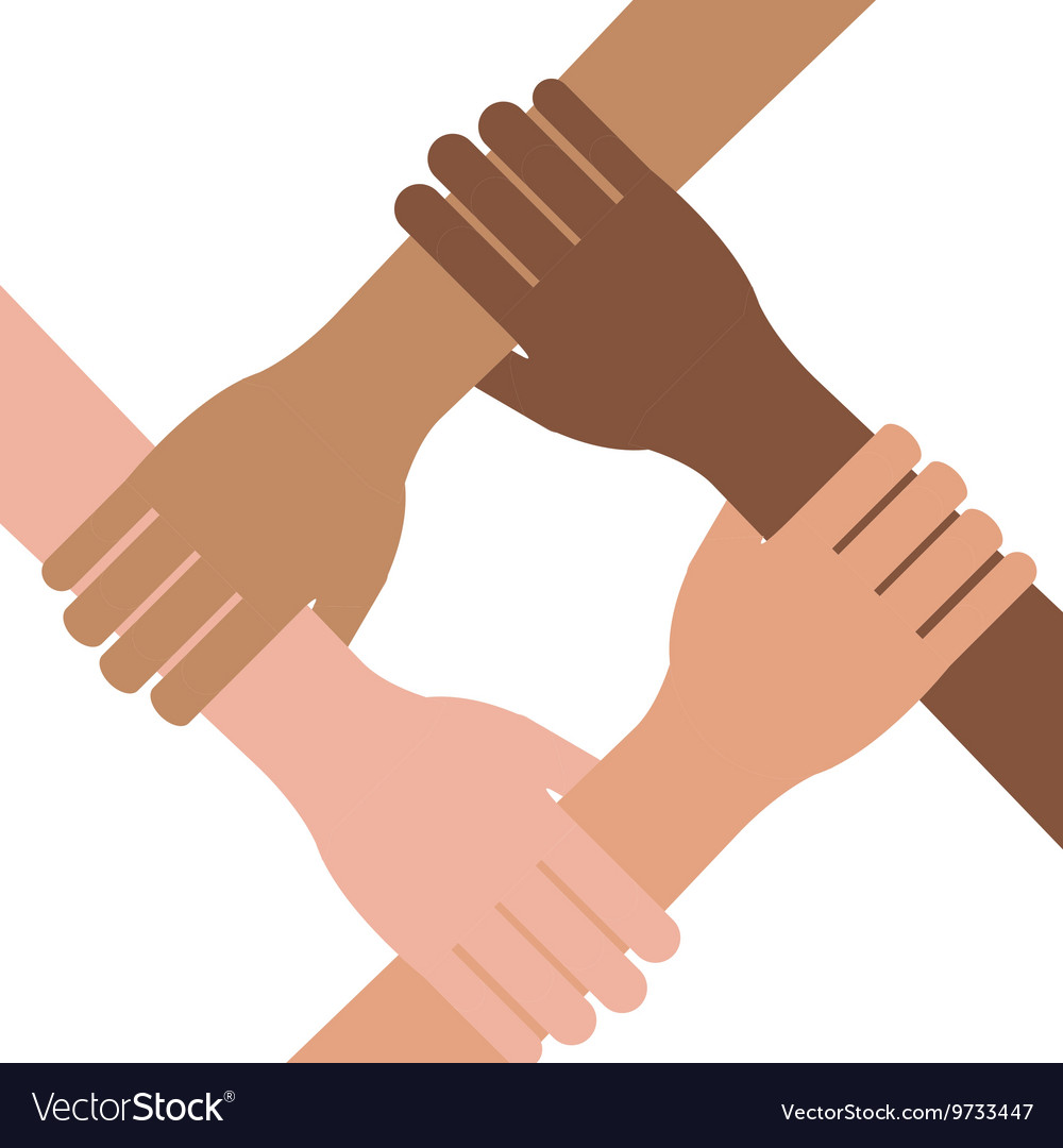 Multi ethnic hands teamwork unity Royalty Free Vector Image