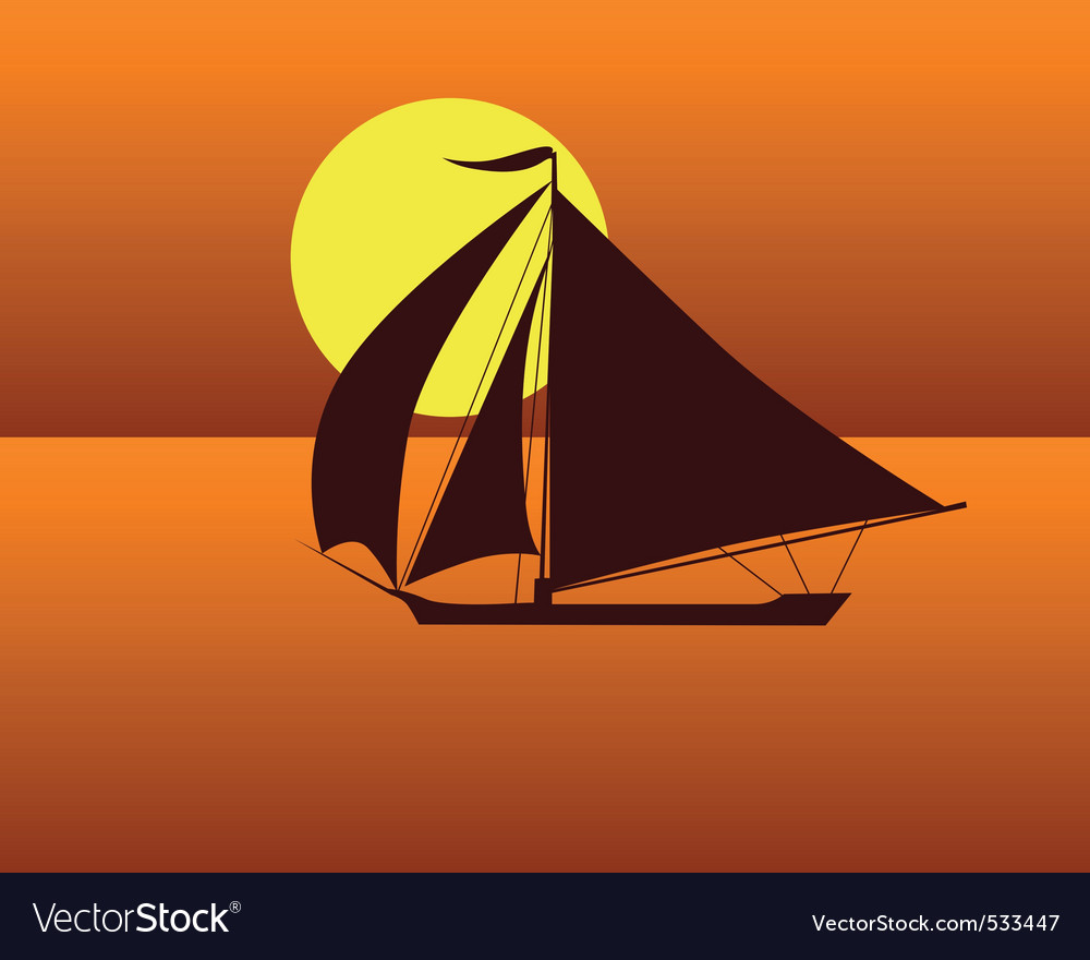 Silhouette of a sea turtle boat against the evenin