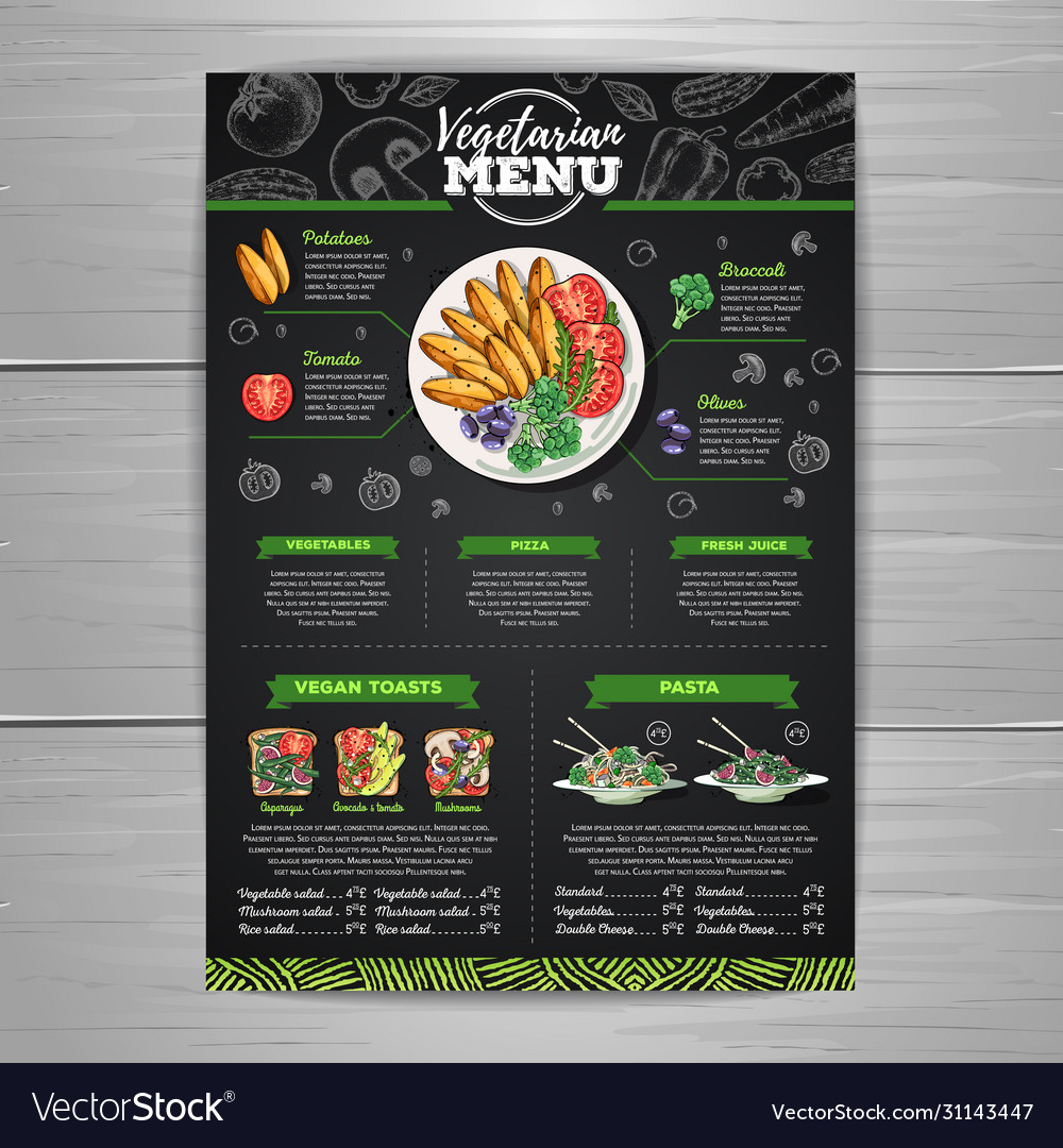 Vegetarian menu design with vegan meals Royalty Free Vector