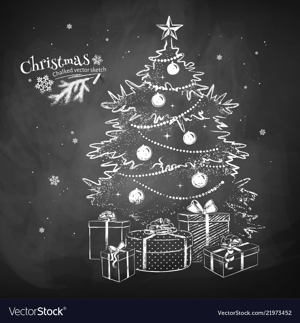 Chalk sketch christmas tree Royalty Free Vector Image