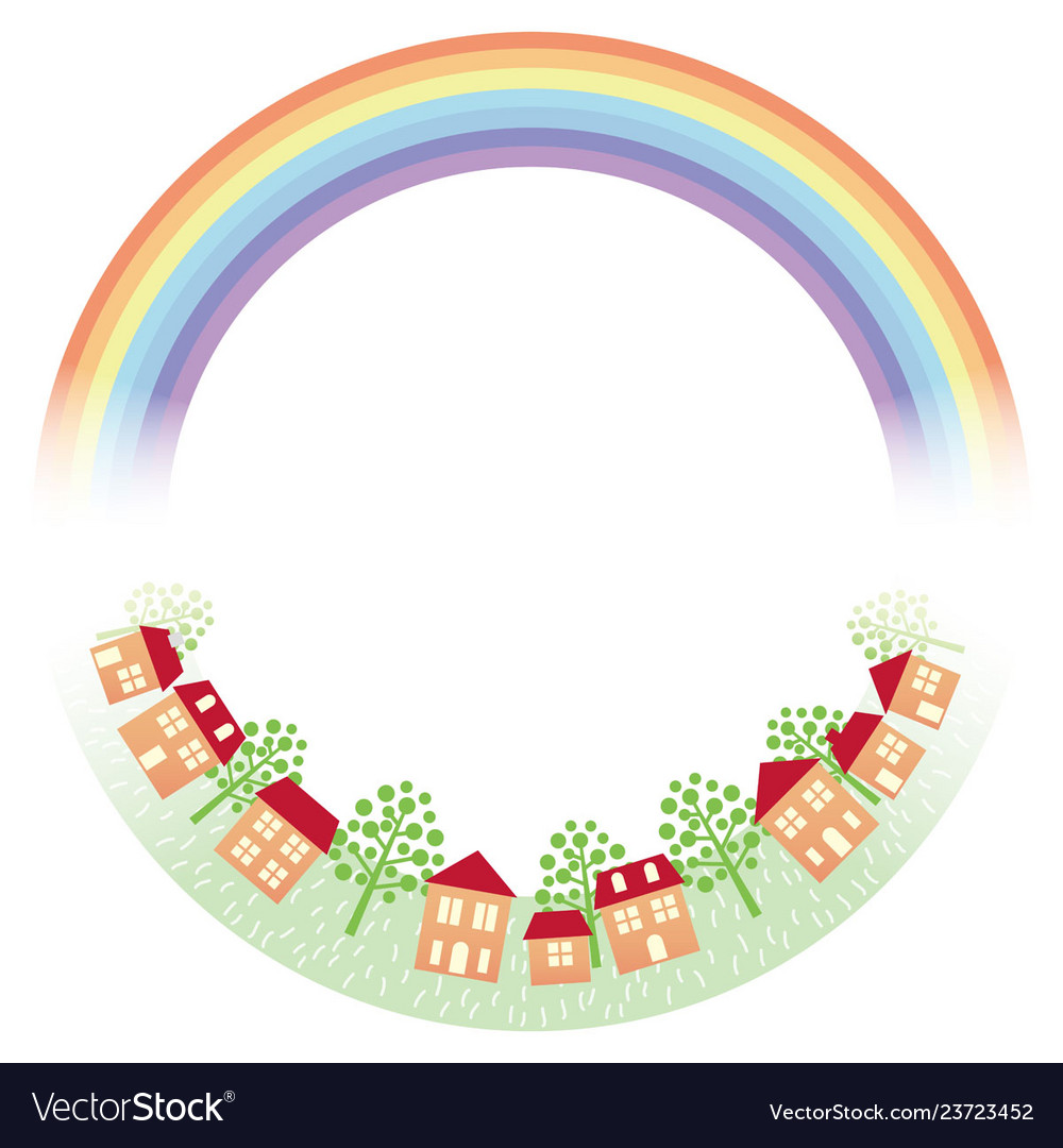 Circle frame with the rainbow and townscape