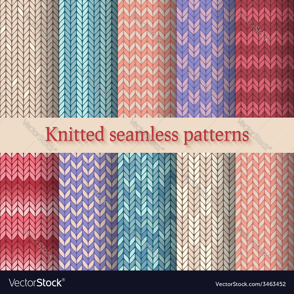 Knitted seamless patterns set Royalty Free Vector Image