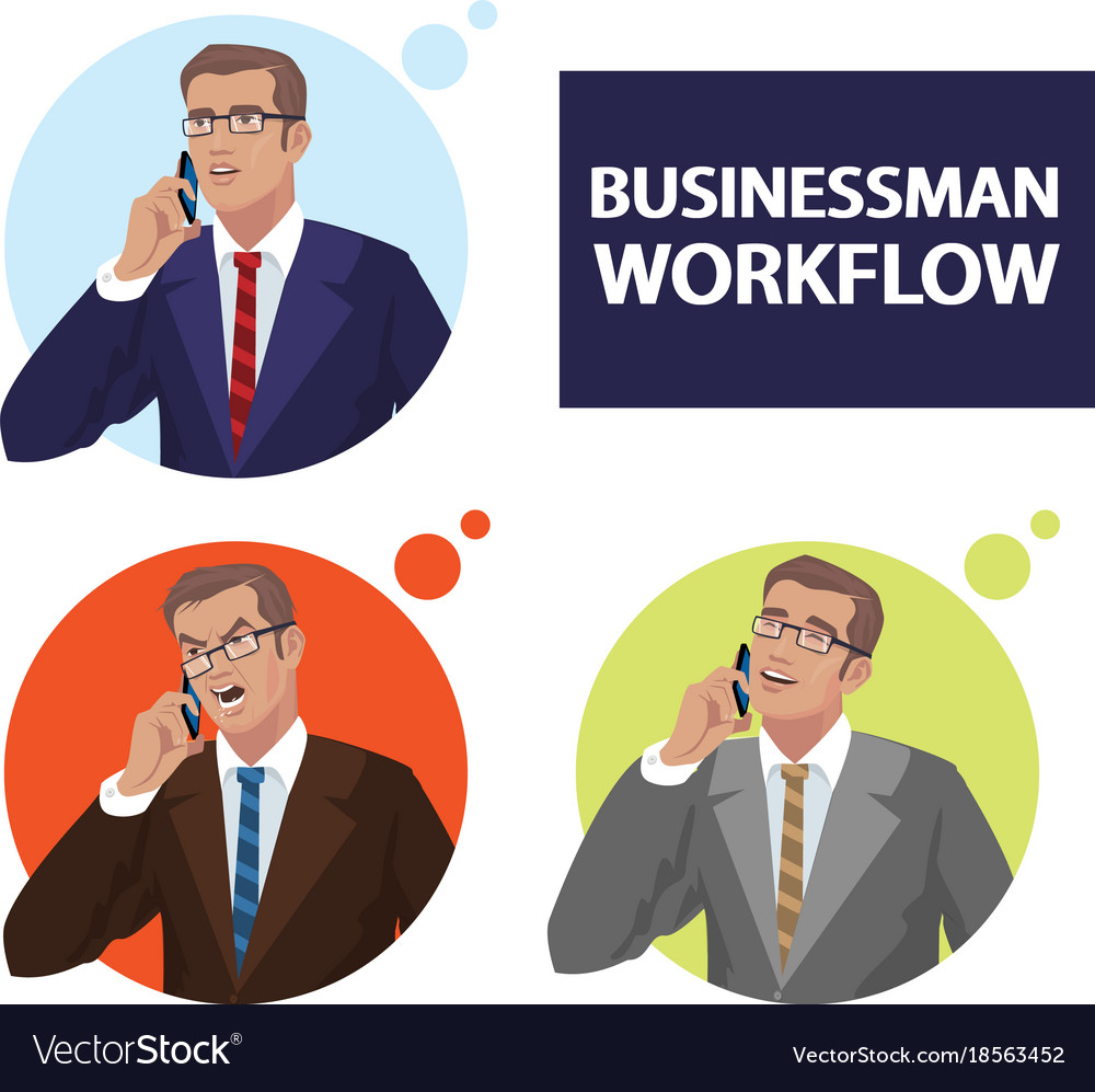 Round icons set with businessmen talking on phone