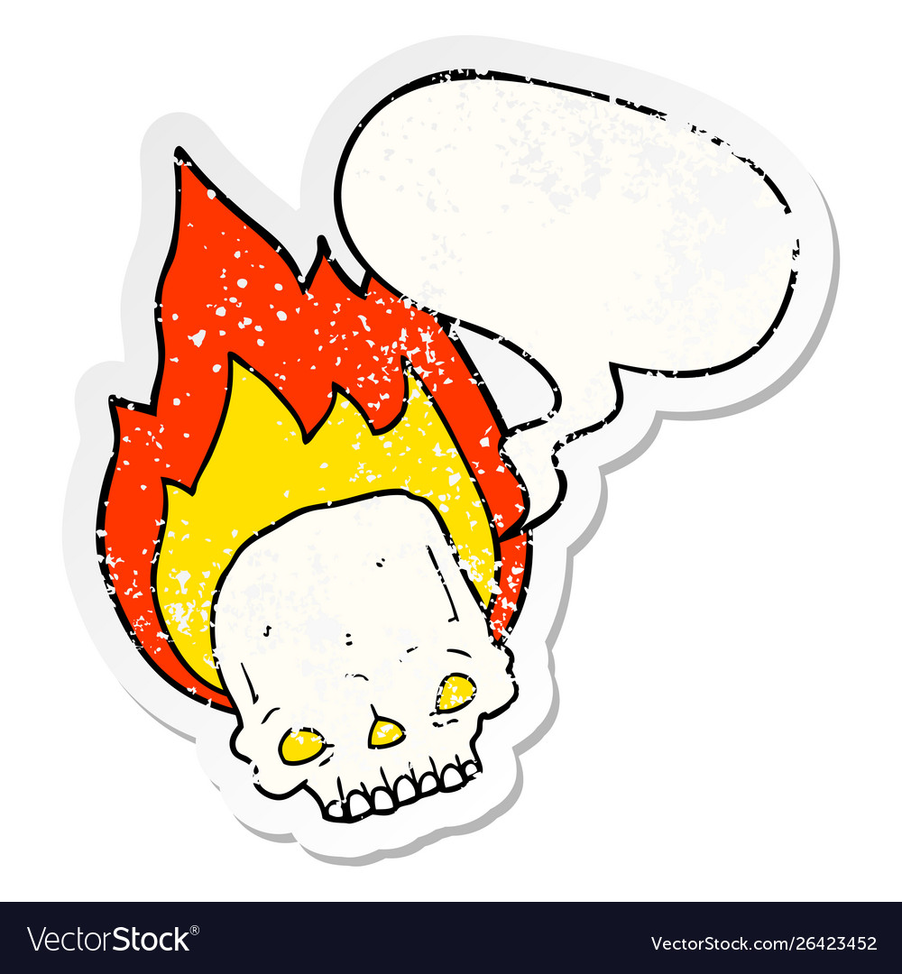 Spooky Cartoon Flaming Skull And Speech Bubble Vector Image