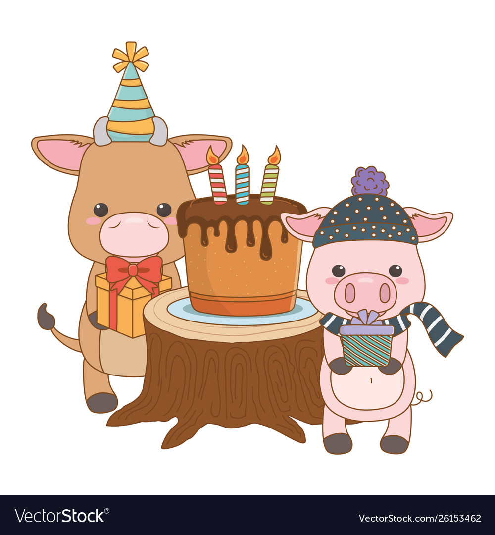 Animals cartoons with happy birthday cake design Vector Image Animals cartoons with happy birthday cake design Vector Image