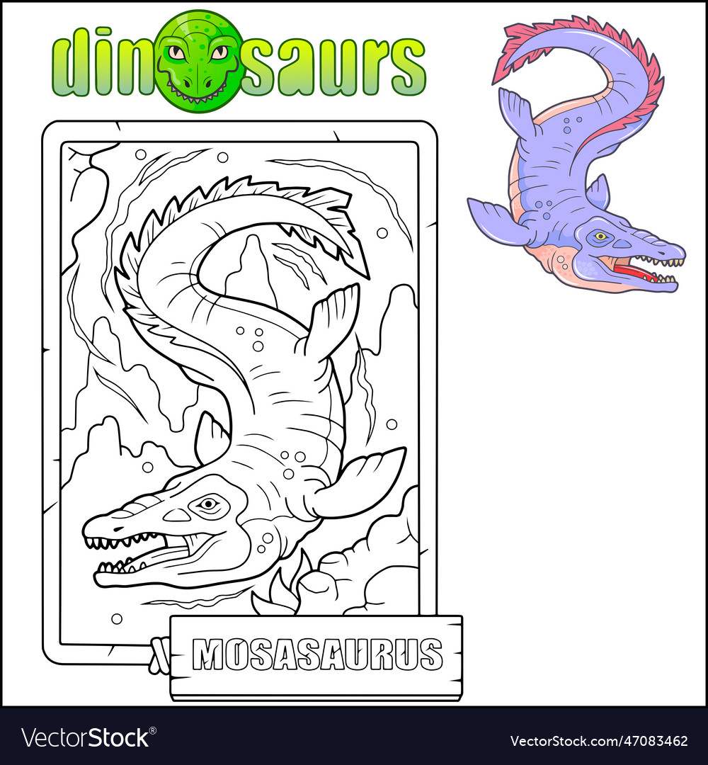 Dinosaur Mosasaurus Coloring Book Royalty Free Vector Image