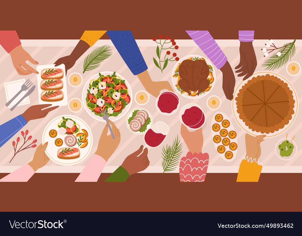 Lavish feast sprawls across the table top view Vector Image