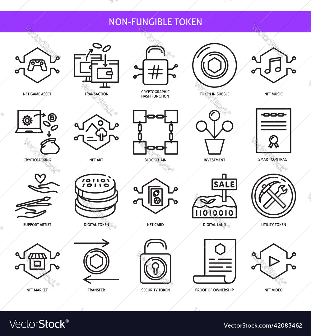 Nft and digital assets icon set