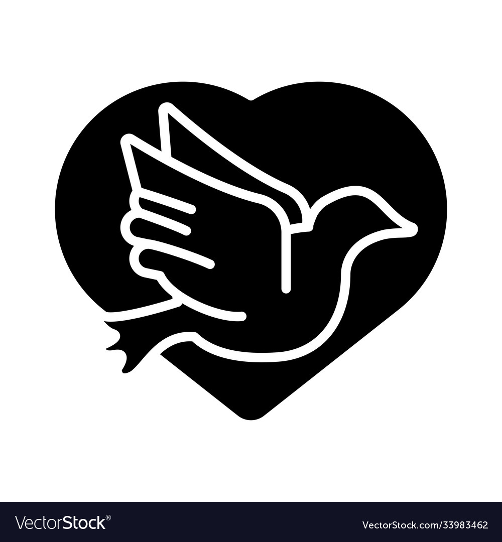 Peace dove flying in heart silhouette style icon