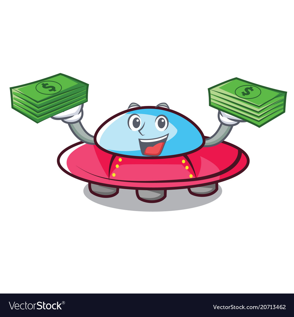 With money bag ufo mascot cartoon style