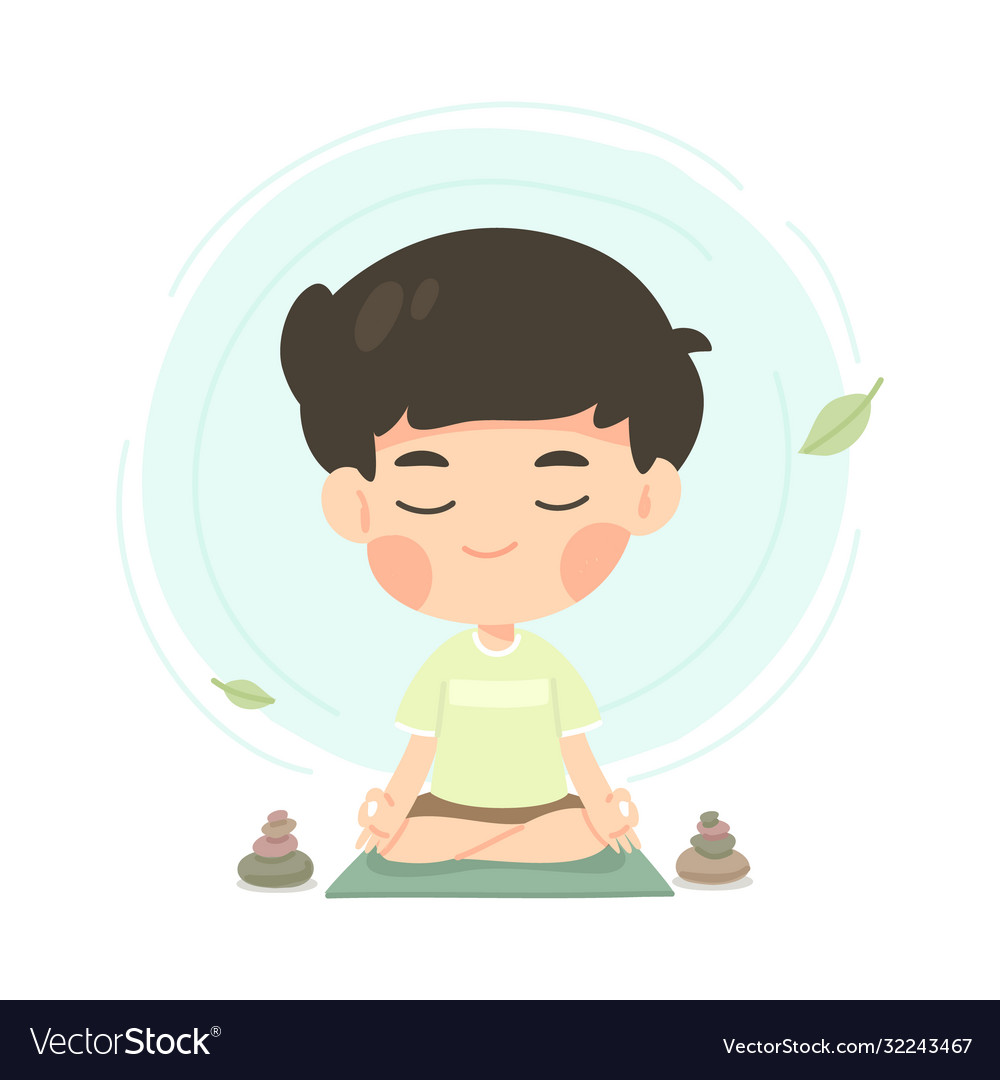 Cute young boy cartoon in meditation pose Vector Image