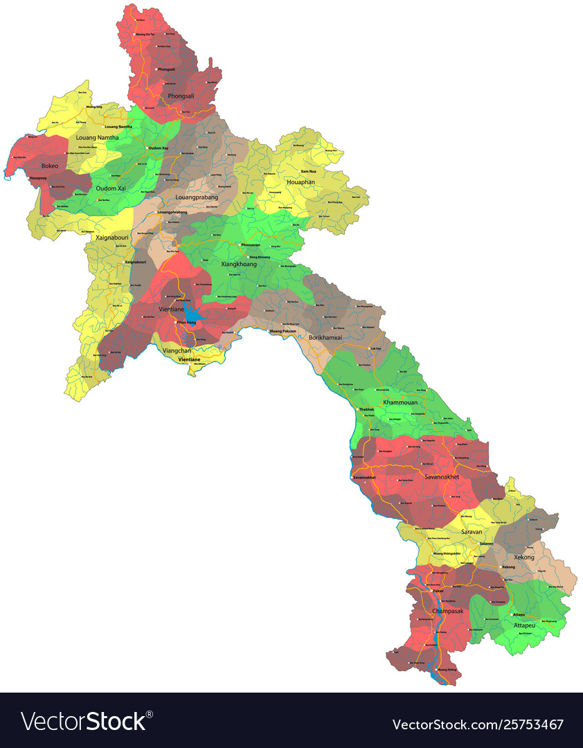 Detailed map laos Royalty Free Vector Image - VectorStock