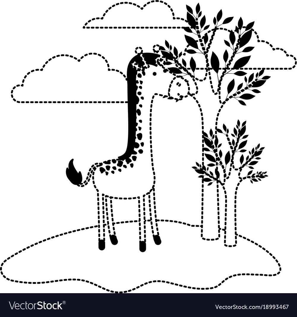 Giraffe cartoon in outdoor scene with trees