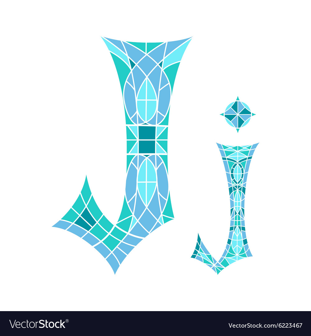 Low poly letter j in blue mosaic polygon