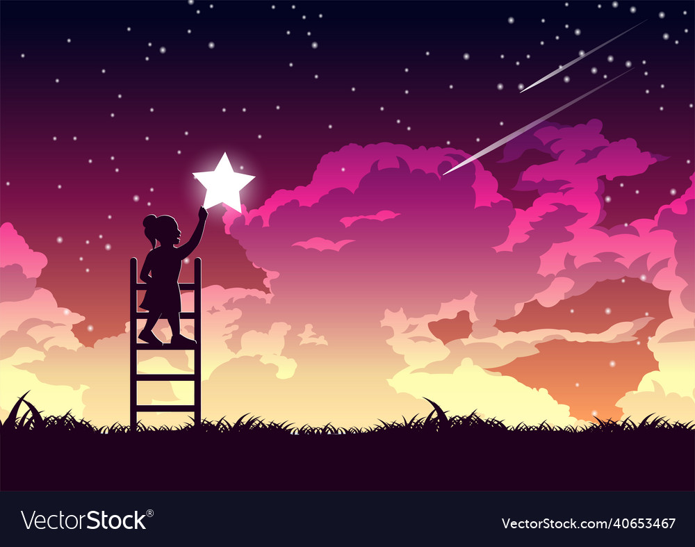 Silhouette design of girl is on ladder to keep