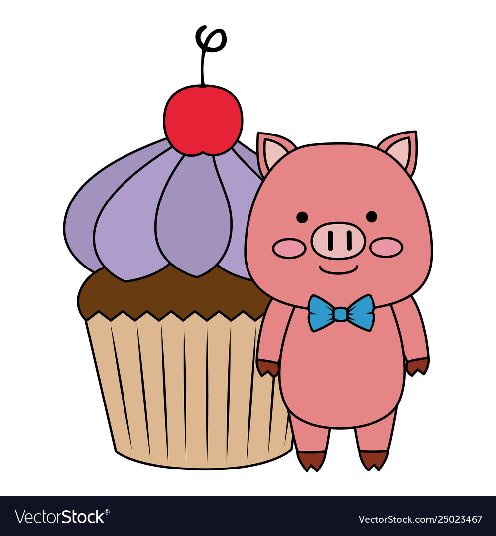 Sweet cupcake with cute pig