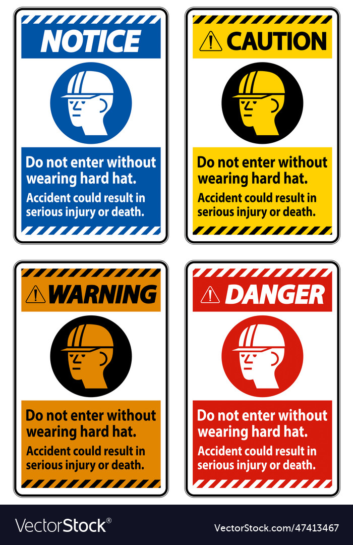 Warning sign do not enter without wearing hard Vector Image