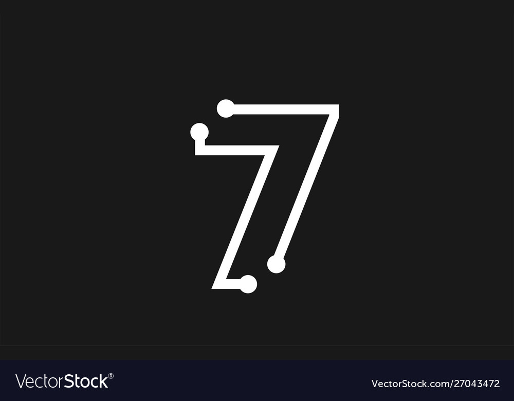 7 number black and white logo design with line