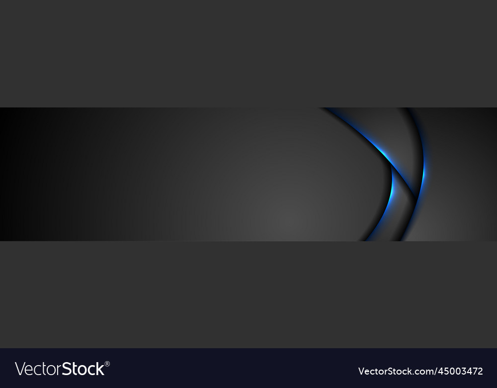 Black abstract wavy banner header with blue neon Vector Image