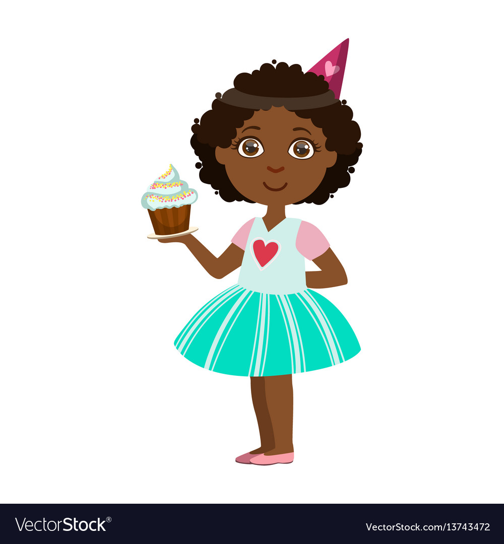 Girl with cupcake part kids at birthday Royalty Free Vector