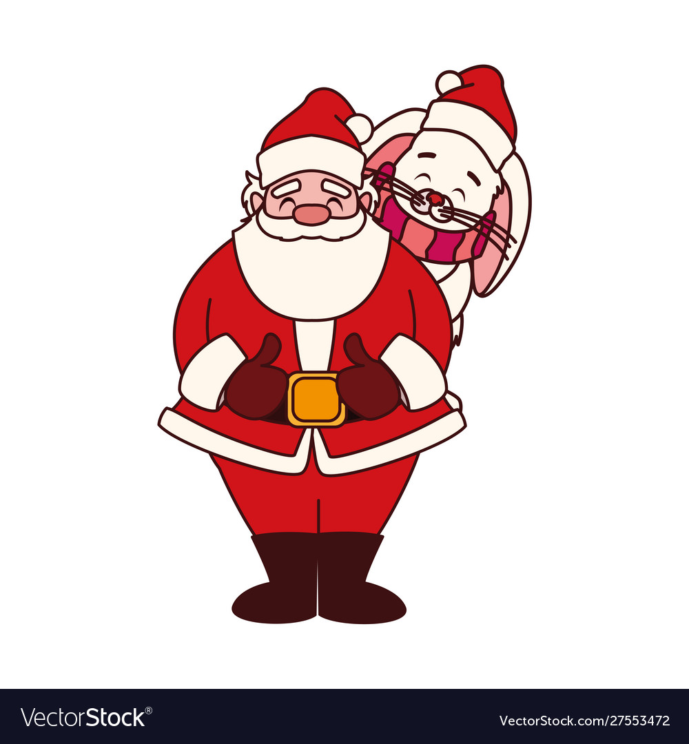 Rabbit and santa claus with hat christmas Vector Image