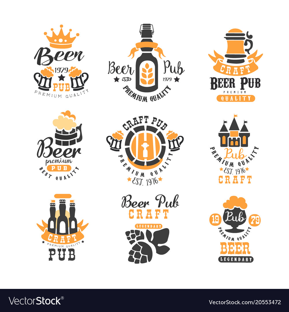 Set of creative emblems for beer pub bar Vector Image