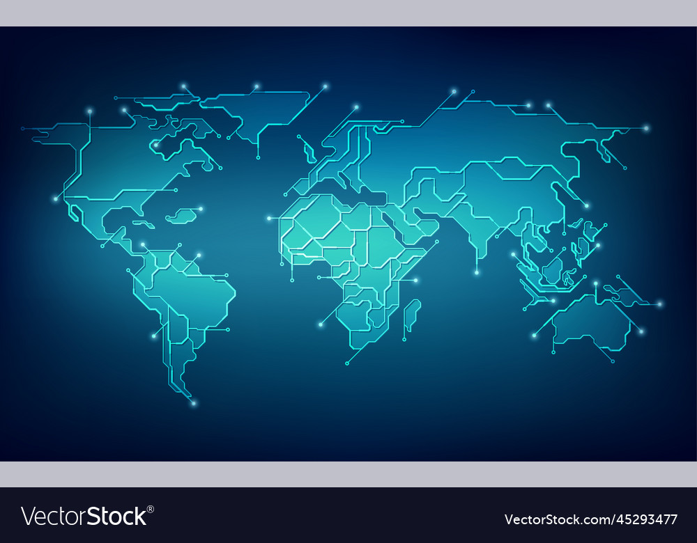 Abstract futuristic wolrd map in electronic theme Vector Image