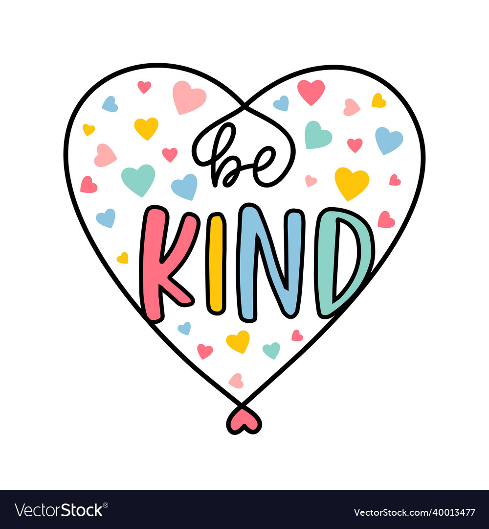 Be kind lettering and colourful hearts Royalty Free Vector