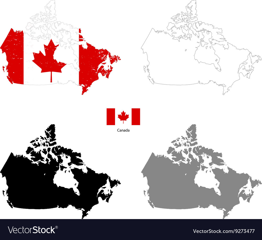 Canada country black silhouette and with flag Vector Image