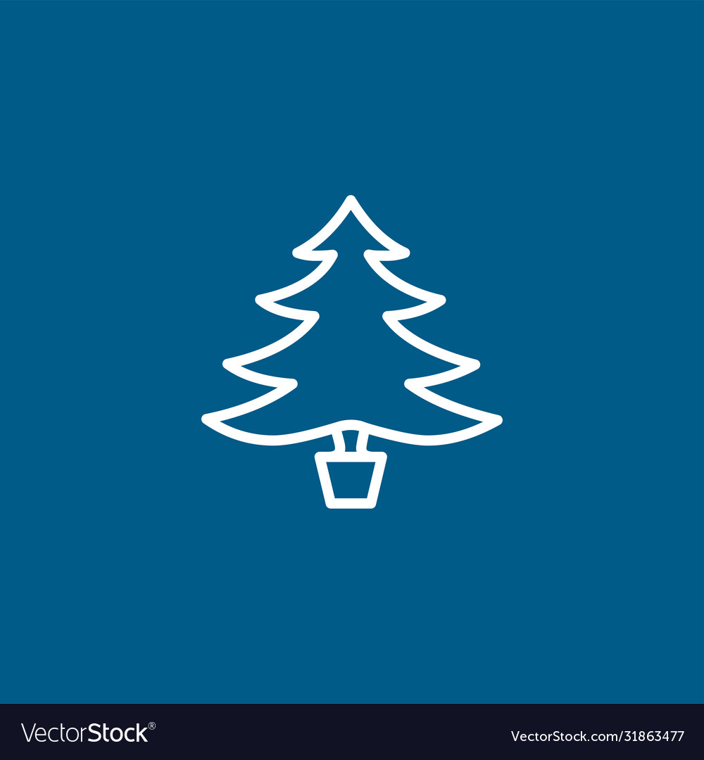 Christmas tree line icon on blue background