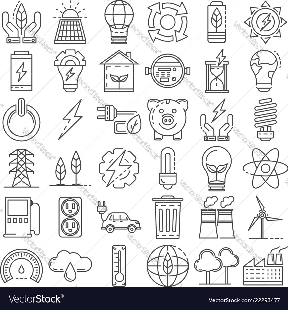 Energy saving icon set outline style