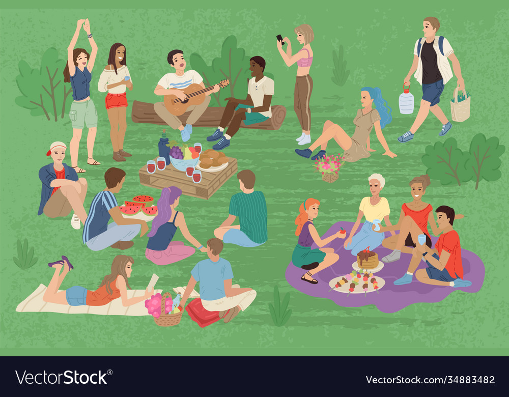 A group friends on picnic camping Royalty Free Vector Image