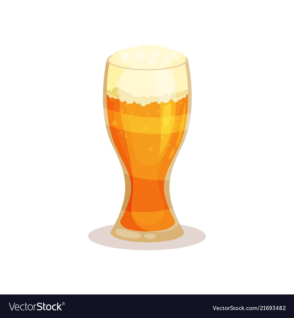 Big Glass Of Beer With Foam Alcoholic Drink Flat Vector Image