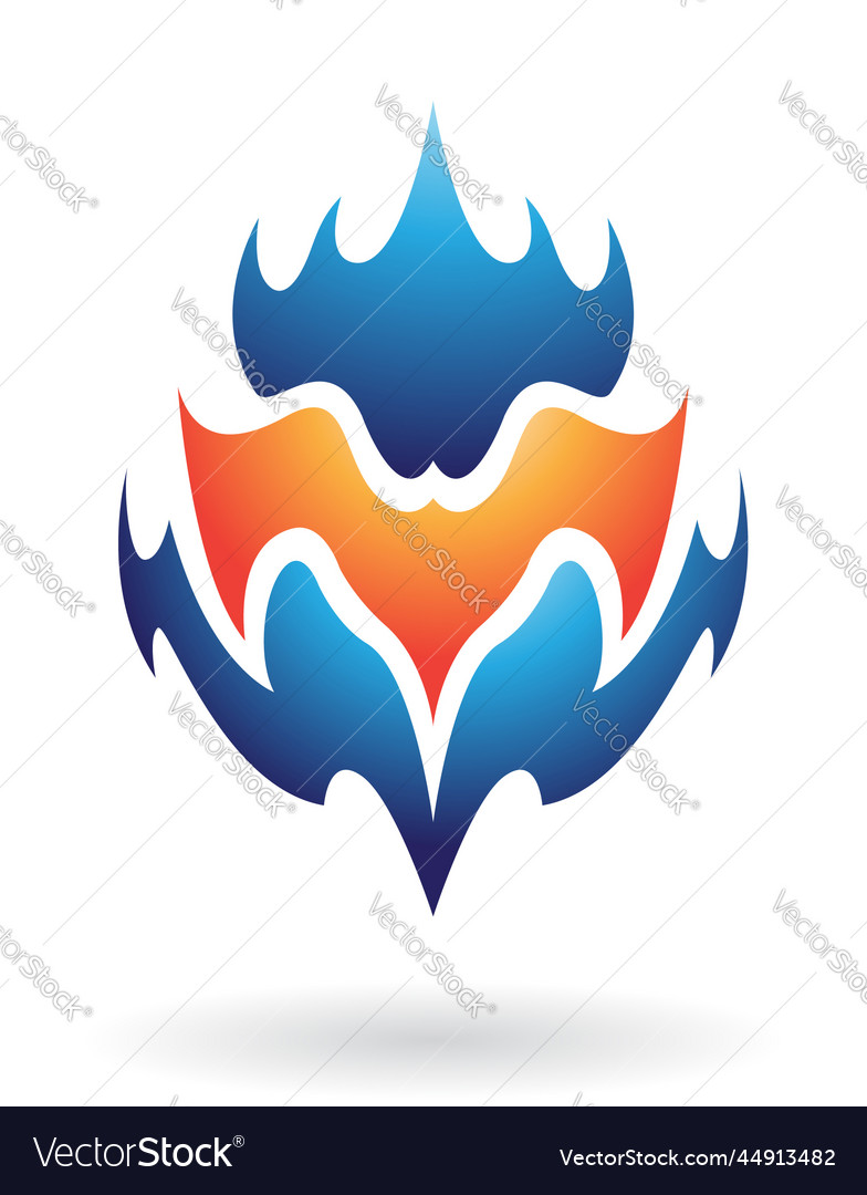 Blue and orange abstract dragon fire shaped logo