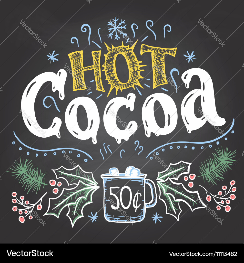 Hot cocoa sign on chalkboard background Royalty Free Vector