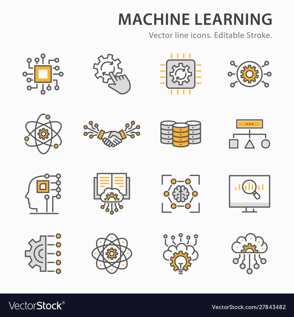 Machine learning line icons set Royalty Free Vector Image