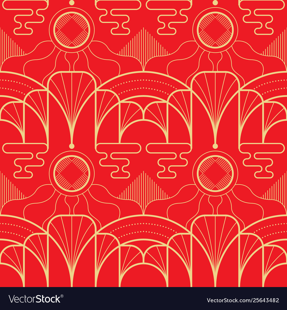 Modern geometric tiles asian pattern on red