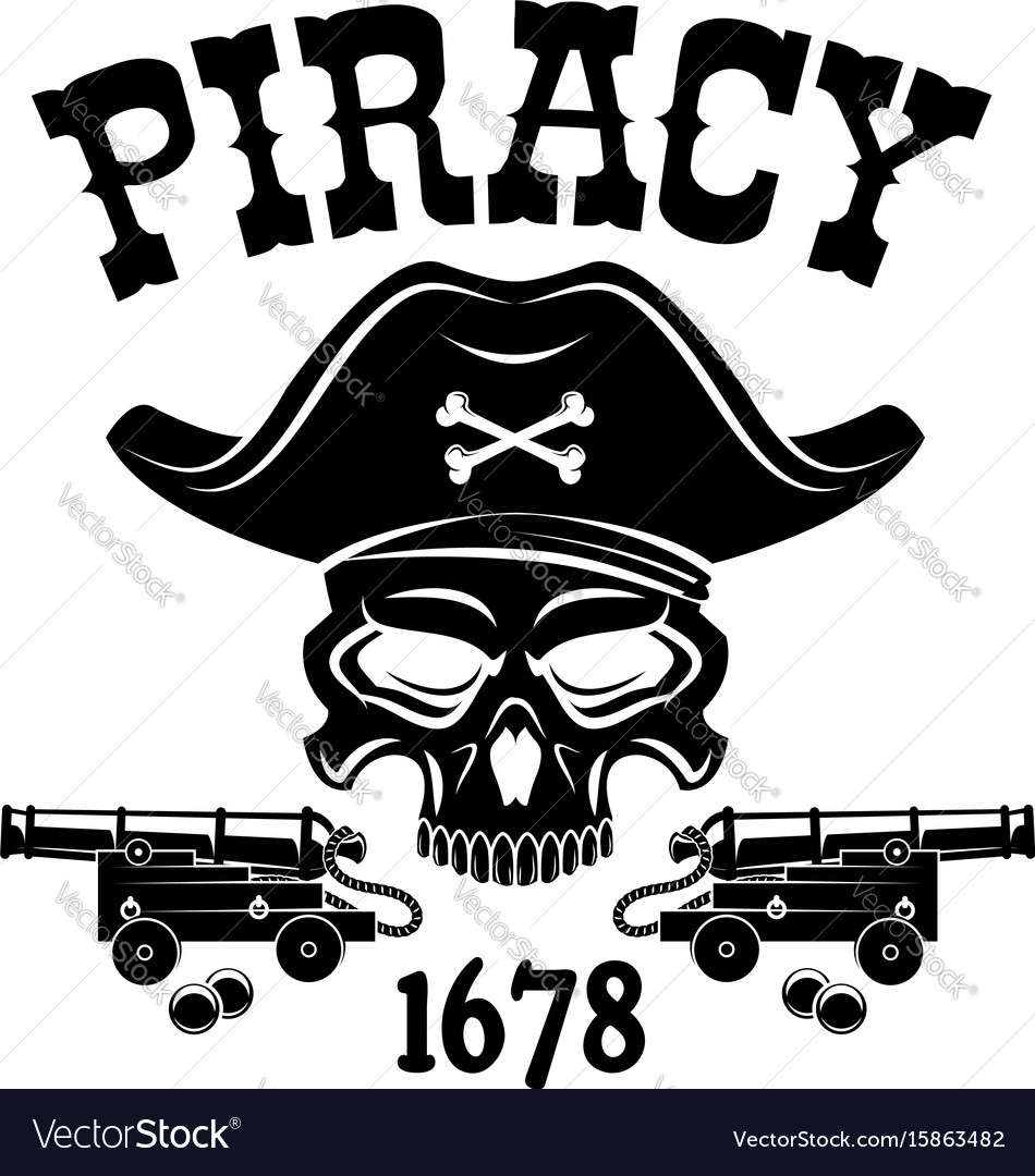 Pirate skull in hat icon for piracy flag