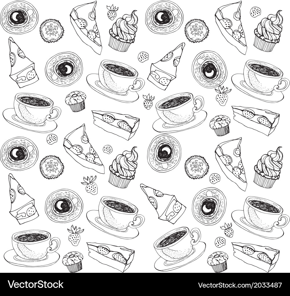 Doodle seamless pattern with tea and sweets Vector Image