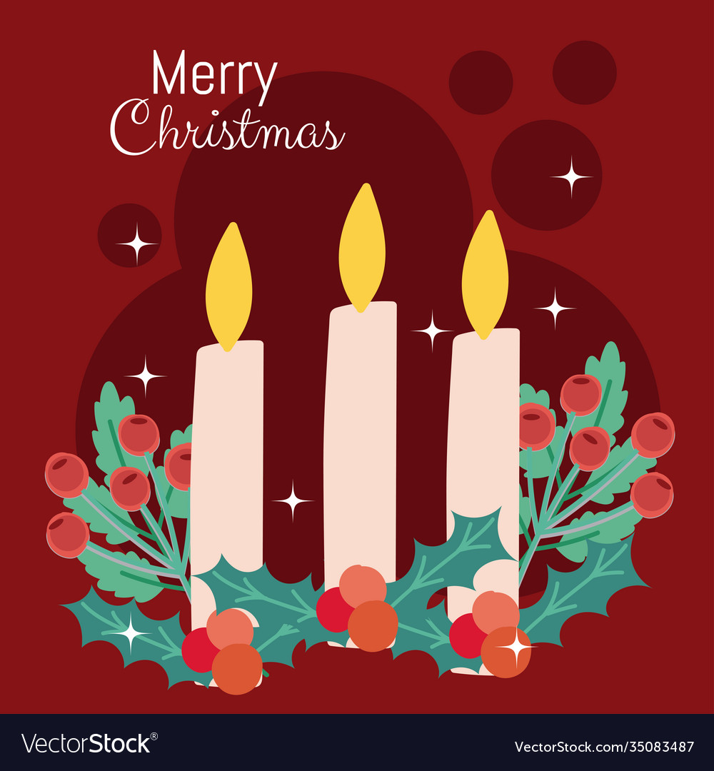 Merry Christmas Candles Holly Berry Greeting Card Vector Image