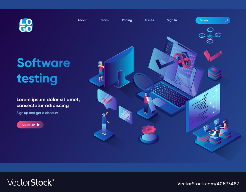 Software testing concept isometric landing page Vector Image